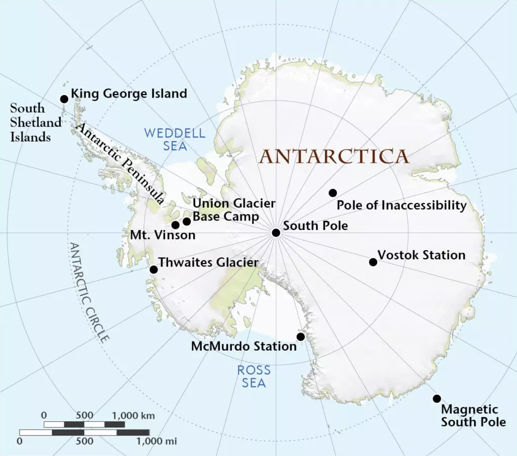 Continent of Antarctica map